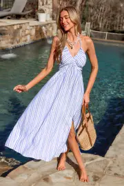 Cupshe Sunbeam Glow Striped Maxi Dress - Sky,L