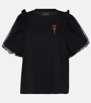 [Simone Rocha] Simone Rocha Embellished tulle and jersey top AU 8 black