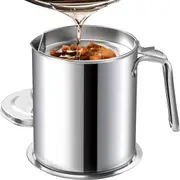 Stainless Steel Oil Strainer Pot - 2L Container with Fine Mesh and Non-Slip Plate