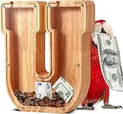 UBeesize Piggy Banks Twenty-Six English Alphabet Letter for Boys Girls, Wooden Large Personalized Bills and Coins Bank Money Box,DIY Name Birthday Gift,Bedroom Living Room Decoration(U)