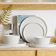 FINE&Nice 12PCS Melamine Dinnerware Sets, Outdoor Dinnerware Sets for 4,Durable Camper Dinerware,Lightweight, Dishwasher Safe and BPA Free(Spotty White)
