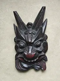 在飛比找Yahoo!奇摩拍賣優惠-【二手】 傳統民俗木雕面具裝飾舞臺道具擺件儺戲彩繪臉譜儺面具
