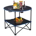Folding Picnic Table Portable Outdoor Camping Table with 4 Cup Holders and Ca...