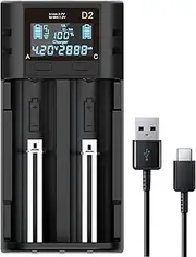 SEVENKA 2-Bay Battery Charger, Universal Fast Charge for Li-ion, Ni-MH, Ni-Cd, AAA, AA, 4.35V Output, Black