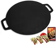 Sisigogo 12-in Cast Iron Pan with Taco Holders, Comal for Tortillas, Crepe & Dosa Maker, Non-Stick Pizza Griddle