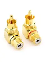 JZK 2pcs 90 Degree Right Angle RCA Adapter Male to Female, right angled RCA phono Adapter plug, Gold-Plated AV Stereo Male to Female connector for Audio Connection