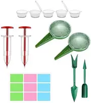 6 PCS Mini Seed Spreader Set, Mini Sowing Seed Dispenser, Small Garden Seed Planter Tool, Hand-held Manual Seed Spreader with Seedlings Dibber and Widger Set for Tiny Seeds (C)