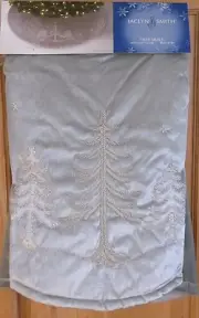 Jaclyn Smith 48" Christmas Tree Skirt Silver - Gray with Beaded Trees - NIP!
