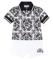 [Dolce & Gabbana Kids] Dolce & Gabbana Kids Baby Majolica cotton piqué playsuit M 9-12 black
