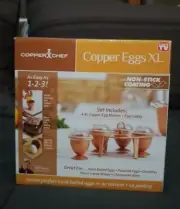 NIB Copper Chef Copper Eggs 4 XL Egg Makers w/ Egg Caddy