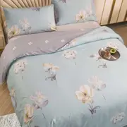 Light Blue Flower Cotton Quilt Cover Set