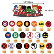 21PCS Super Hero Theme Cake Cupcake Toppers Cartoon Superhero Birthday Decoration