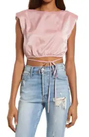New WAYF Aliso Women's Size XL Mauve Pink Sleeveless Tie Button Back Crop Top