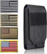 Heyqie Black Tactical Molle Cellphone Pouch Case,Heavy Duty Waterproof Phone Holster Bag for iPhone 11 12 13 Pro Max Samsung S22 S21 S20 FE Note 20 A02S Less 6.7" Phone with 4 Pack US Flag Patch