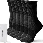 [TRMOUX] Womens Running Socks Cushion Cotton Crew Socks for Women Athletic Quarter Hiking Black Socks with Compression, 6 Pairs