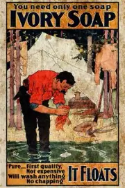 IVORY SOAP IT FLOATS MAN WASHES CREEK HEAVY DUTY USA MADE METAL ADVERTISING SIGN