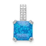 Sterling Silver Rhodium-Plated Polished Square Blue Opal Pendant