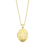 Zamel's 9ct Yellow Gold 21mm Flower Engraved Oval Women's Locket Jewellery
