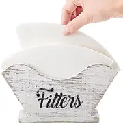 Farmhouse Coffee Filter Holder Rustic Wooden Cone Coffee Filters Pine Wood Coffee Filter Holder White Rustic Style Filter Storage for Decor Shelf Storage Square Cone Shaped Flat Bottomed Paper Filters