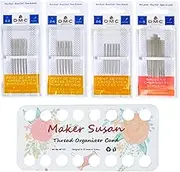 Maker Susan DMC Size 22-24-26 (3 Pack) Cross Stitch Needles Kit, Large Eye Blunt End Needles, DMC Size 1-5 Embroidery Needles with Thread Holder Organizer Card (Total 30 Needles, 1 Organizer Card)
