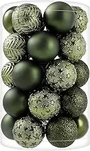 34ct Dark Green Christmas Ball Ornaments Christmas Tree Decorations with Hang Rope-Shatterproof Christmas Ornaments Set in Small Size (1.57"/ 40mm)