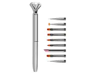 Diamond Acrylic Nail Art Brush Metal Handle Builder UV Gel Nail Polish Brushes Painting Dotting Pen Liner Nail French Brush - Silver