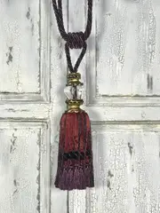 Pair 2 pieces Curtain Tie Backs - 28cm Tassel with faceted glass top - Black / Red Wine