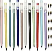 Maydahui 12PCS Everlasting Inkless Pencil With Eraser - Magic Infinity Reusable Writing Instrument With 12 Replaceable Nibs - Macaron Morandi Colors for School, Students, Party, Office