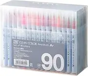 Kuretake Zig Clean Color Real Brush 90 Colors Set, AP-Certified, Flexible Brush Tip, Professional Quality, Odorless, Xylene Free, Easy to Create Narrow and Wide Lines, Made in Japan