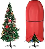 DUDSOEHO Christmas Tree Cover, 9 FT-Red, Upright Storage Bag with Zipper & Drawstring, Waterproof, Dustproof, Up to 9 Foot Artificial Tree, Standing with Ornaments