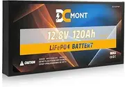 DC MONT 12V 120Ah Slimline Lithium Battery - Deep Cycle Rechargeable LiFePO4 Battery Built-in BMS, Lithium Iron Phosphate Battery for RV Solar Marine Camping