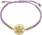 [UNIFT] Metatron's Cube Bracelet for Women Men Stainless Steel Sacred Geometry Style Seals of Archangel With a Bead Colorful Weave Adjustable Bracelet Talisman Jewelry