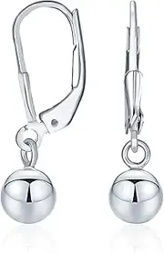 [Bling Jewelry] Simple Plain Basic Dangling Lever back Round Bead Ball Drop Earrings For Women For Teen Rose Gold .925 Sterling Silver 6MM 8MM 10MM