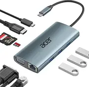 [acer] USB C Hub Dual Display Docking Station with USB C to HDMI 4K,3USB-A 3.0 Data Ports, 100W Type C PD, VGA+Gigabit Ethernet+SD/TF Card Reader for MacBook, iPhone, Dell XPS,Laptops, iPad and More