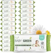 Yugi Green Baby Wipes – Unscented, Compostable, Biodegradable, Plant-Based, Fragrance-Free, for Sensitive Skin & Babies – 24 Packs of 72 (1728Count)