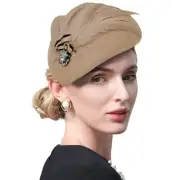 Wool Felt Feather Fascinator Hats for Women Ladies Wedding Cocktail Tea Party...