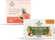 Ayouthveda Ayurvedic Herbal Soap Combo with the Goodness of Fresh Fruits, Honey, Orange Oil, Coconut and Olive Oil, Neem, Tulsi | Delicate Castile Soap | Fresh Fruit Honey Soap (100g Each)