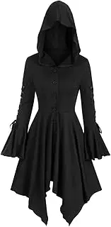 [Generic] Medieval Romance Kindle Books Women Fashion Long Sleeve Medieval Vintage Gothic Patchwork Cape Jacket with Hood and Irregular Hem with Suspenders Coat Dress Muichiro Cosplay Costume