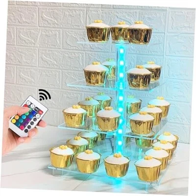 Cupcake Stand Acrylic 4 Tier Tower Display Cupcake Cake Stand with Remote LED