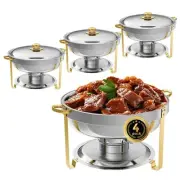 Chafing Dish Buffet Set of 4, 5QT Round Stainless Steel Chafer for Catering, ...