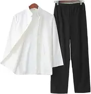 [G-LIKE] Men's Suit Chinese Style Traditional Martial Arts Kung Fu Tai Chi Wushu Classic Tangzhuang Long Sleeve Shirt Trousers Training Uniform Spring Autumn Casual Clothing