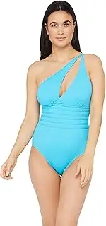 [La Blanca] Women's Island Goddess Shoulder Cutout One Piece Swimsuit, Poolside, 12