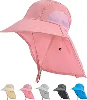 [OZ SMART SUN PROTECTION] Kids Legionnaires Hat for Girls/Boys, Kid Sun Hat with Neck Flap& Chin Strap, Wide Brim 50 UPF UV Beach Hats for Swim Tennis Running Pink