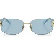Miu Miu 75mm Oversize Rectangular Wrap Sunglasses in Pale Gold/Light Blue at Nordstrom One Size
