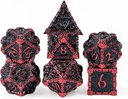 Cusdie Metal Dice Set With Box - 7 PCs DND Polyhedral Dice With Dagger Design for Role Playing Games D&D, MTG, Pathfinder (Black With Red Font)