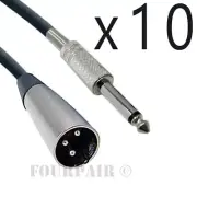 10 Pack Lot 6ft XLR 3-Pin Male to 1/4" Mono Shielded Microphone Mic Audio Cable