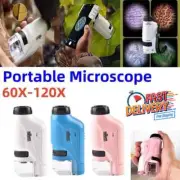60x-120x Mini Pocket Microscope Kit Handheld Microscope with LED Light for Kids