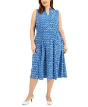 Anne Klein Women's Jenna Drawstring Waist Midi Dress Blue Size 0X