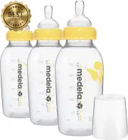 Breastmilk Bottles BPA-Free 250ml Wide Base Medium Flow Teat Pack of 3
