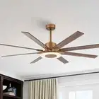 65" Aged Brass 8-Blade Windmill Ceiling Fan with Light and Remote
